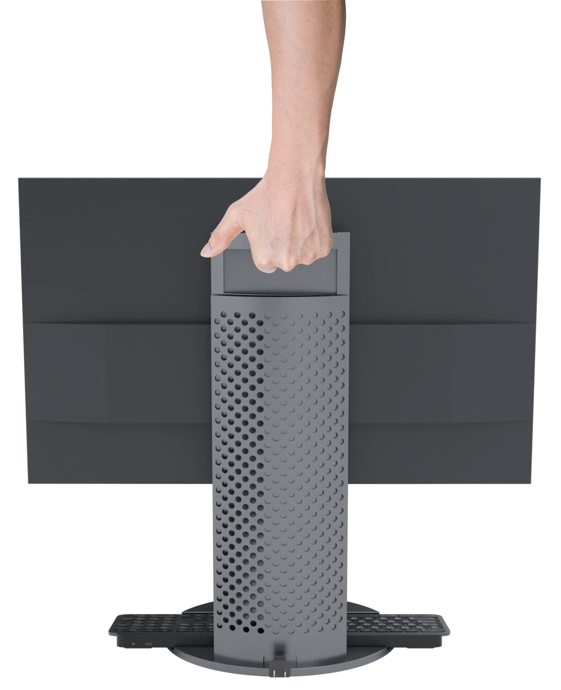 Handle, keyboard storage and cable storage